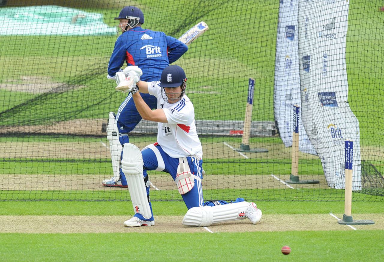 Alastair Cook cover drives in the nets, Leeds, May, 22, 2013