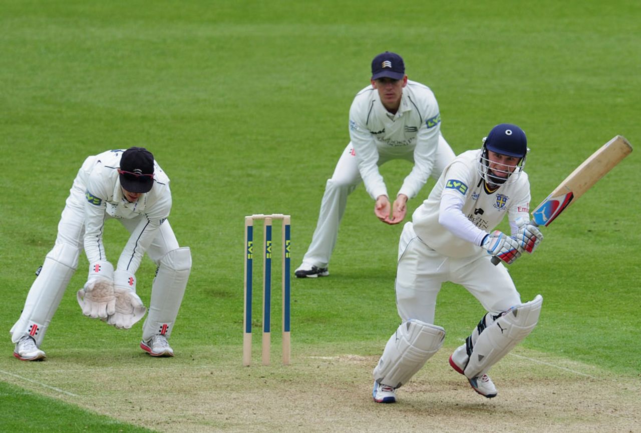 Scott Borthwick flicks to leg during his half-century, Durham v Middlesex, County Championship, Division One, Chester-le-Street, 1st day, May, 22, 2013