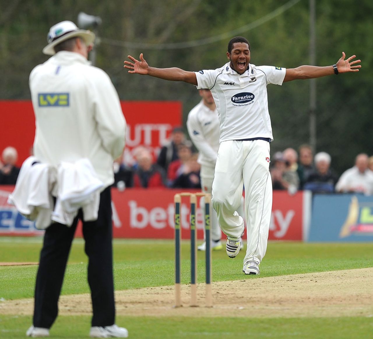 Chris Jordan appeals for the first of his two wickets, Sussex v Somerset, County Championship, Division One, Horsham, 1st day, May, 22, 2013