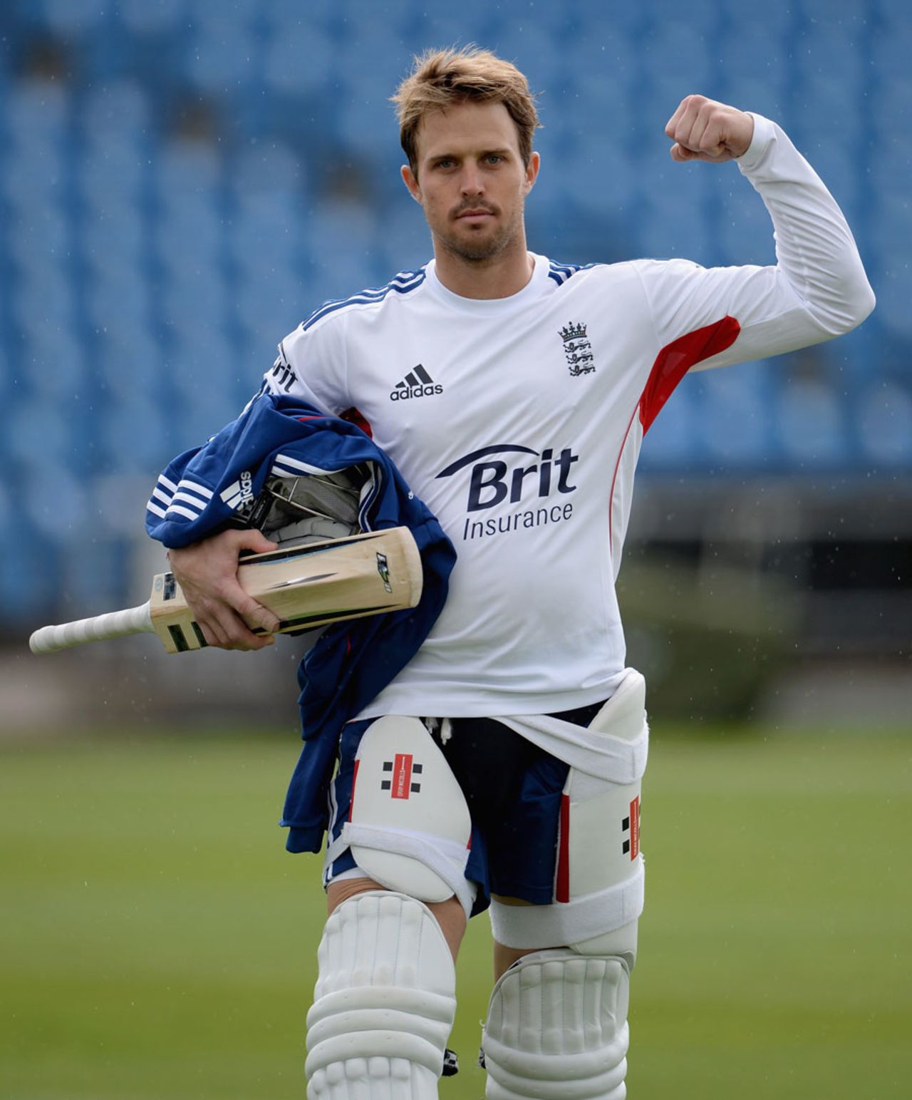 Nick Compton strikes a pose after a net session, England v New Zealand, 2nd Investec Test, Headingley, May 23, 2013