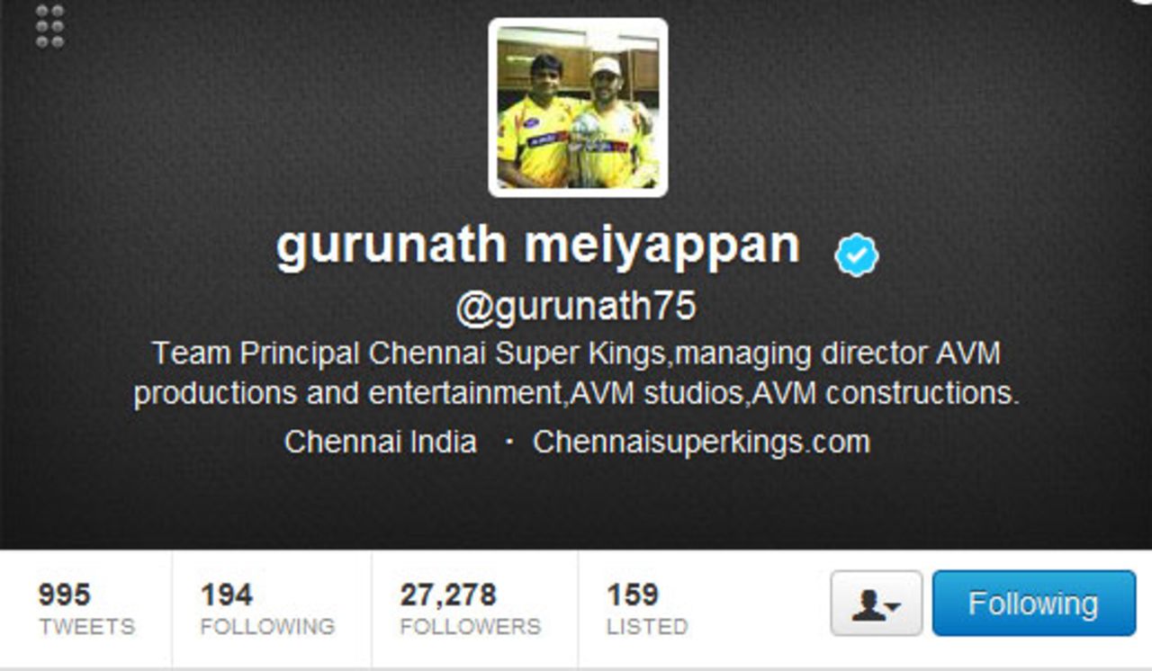 A screenshot of Gurunath Meiyappan's twitter bio