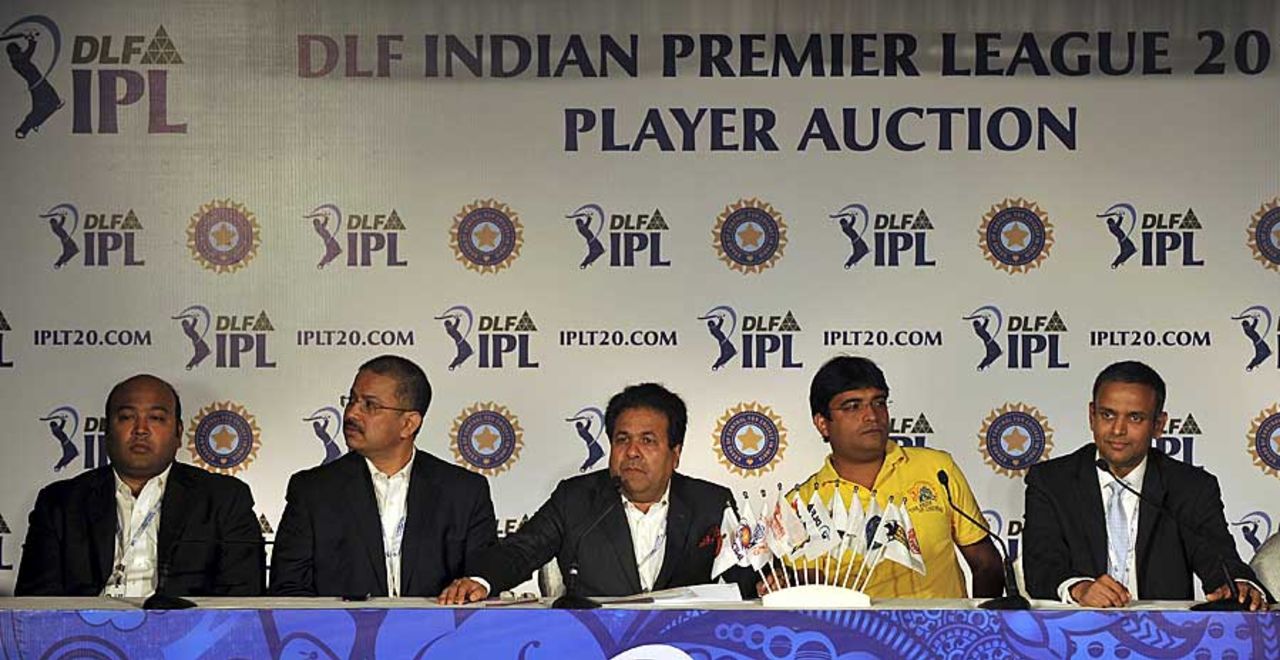 Gurunath Meiyappan, a top CSK official, with the IPL chairman Rajiv Shukla and IPL CEO Sundar Raman in Bangalore, Mumbai, February 4, 2012