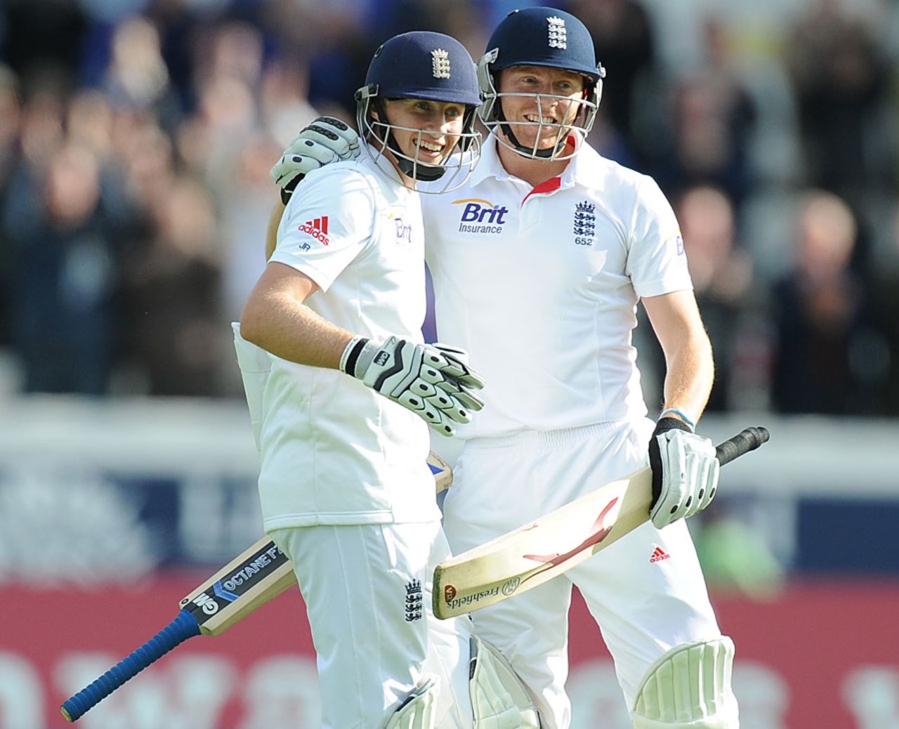 White rose: Joe Root gets congratulated by his Yorkshire team-mates Jonny Bairstow, England v New Zealand, 2nd Investec Test, Headingley, 2nd day, May 25, 2013