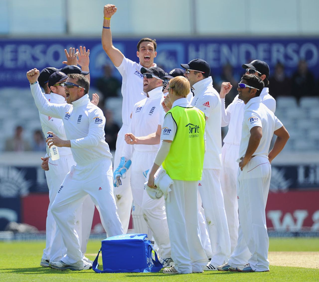 England celebrate as they win a review against Kane Williamson, England v New Zealand, 2nd Investec Test, Headingley, 3rd day, May 26, 2013