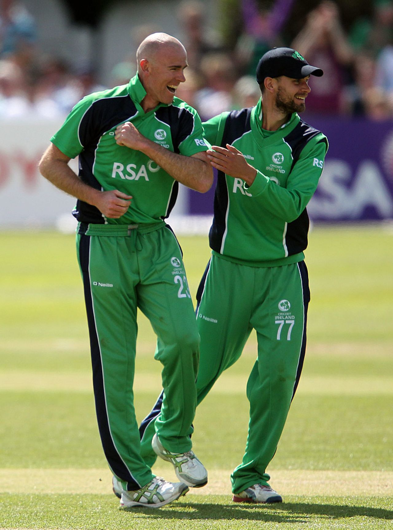 Trent Johnston is all smiles after picking up Asad Shafiq, Ireland v Pakistan, 2nd ODI, Dublin, May 26, 2013