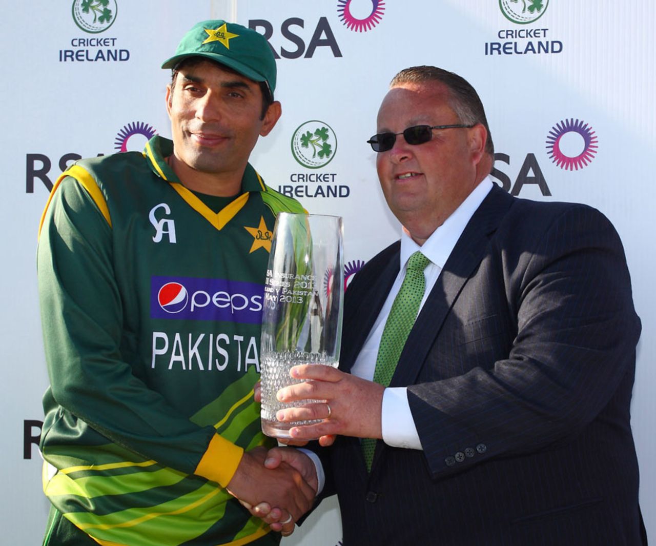 Misbah ul-haq with the series trophy, Dublin, May 26, 2013