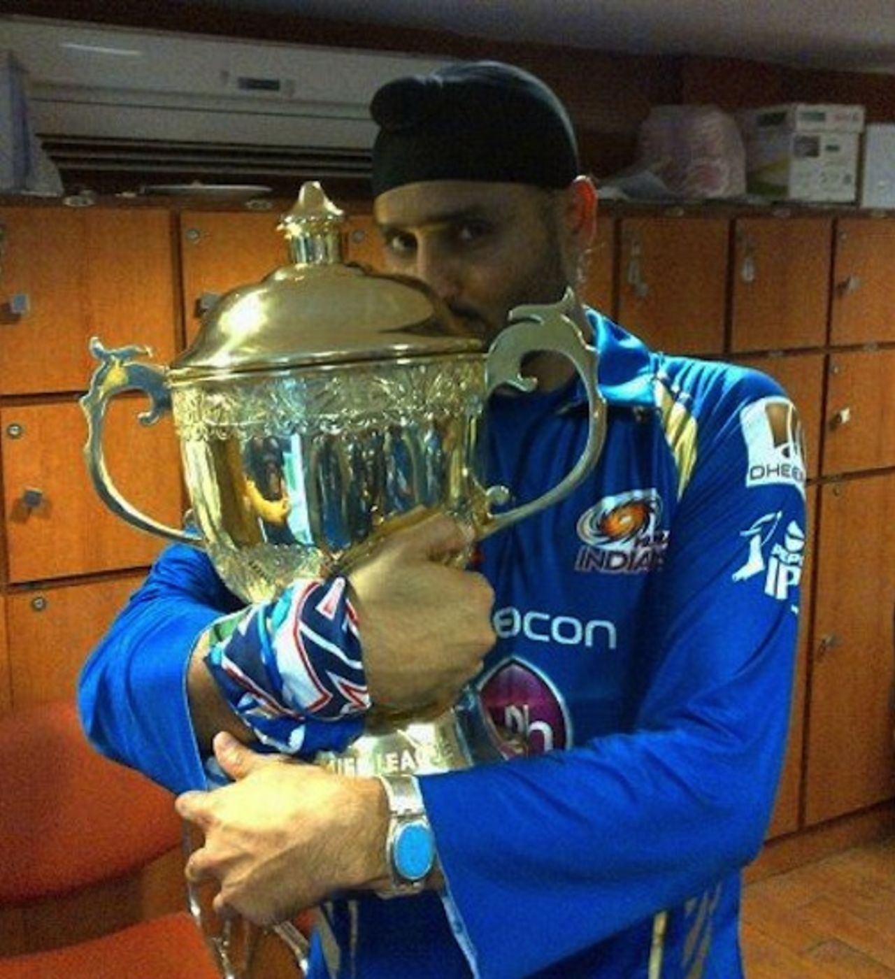 Harbhajan Singh with the IPL trophy, Chennai Super Kings v Mumbai Indians, IPL final, Kolkata, May 26, 2013