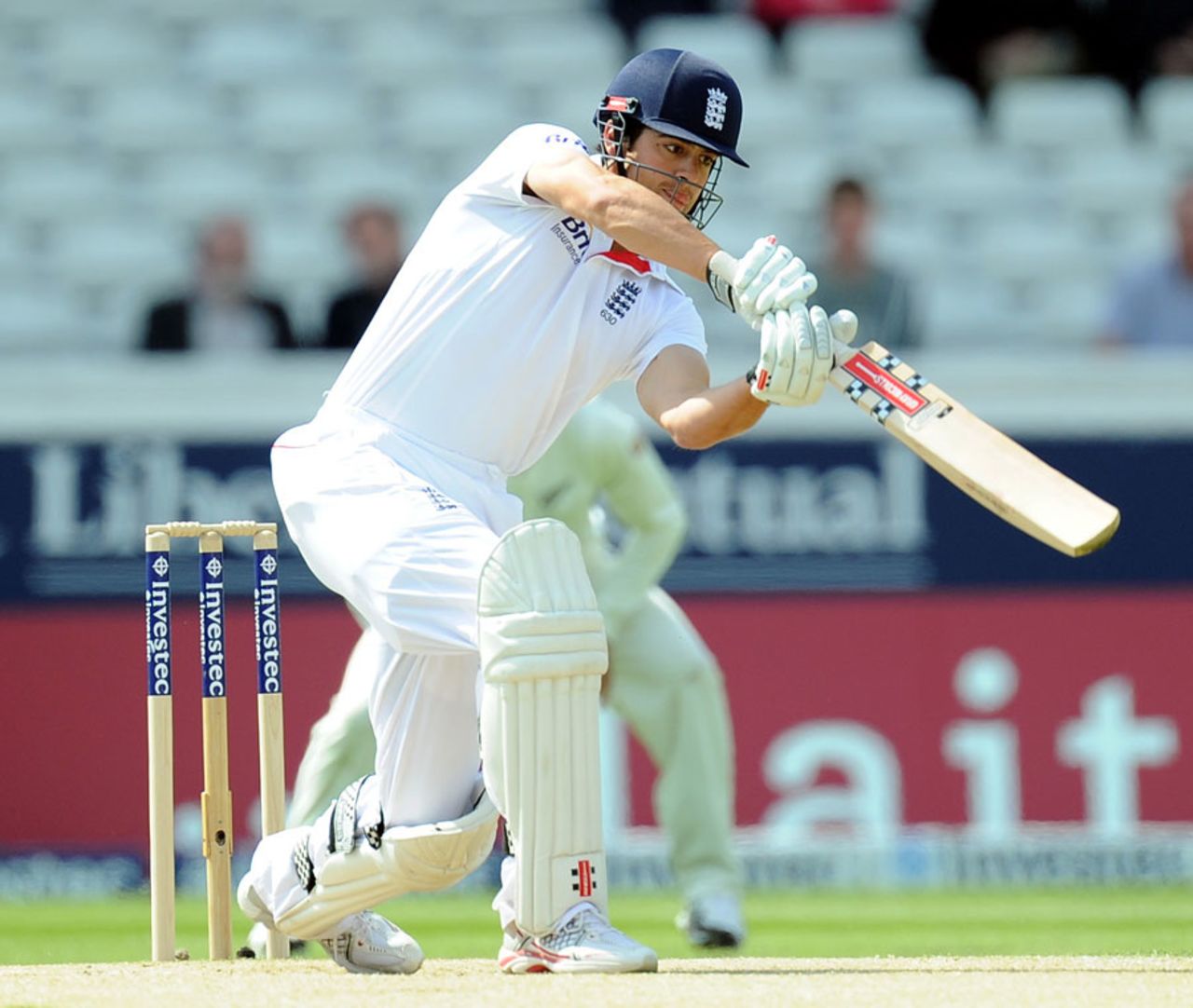 Alastair Cook drives on the fourth morning, England v New Zealand, 2nd Investec Test, Headingley, 4th day, May 27, 2013