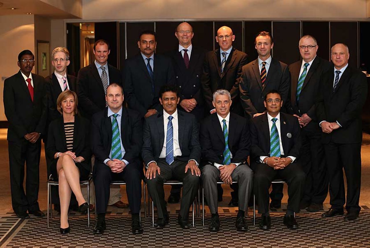 Members of the ICC Cricket Committee ahead of their meeting at Lords: From left to right in the bottom row - Clare Connor, Geoff Allardice, Anil Kumble, Dave Richardson, Ranjan Madugalle. Top row - L Sivaramakrishnan, David Kendix, Andrew Strauss, Ravi Shastri, Vince van der Bijl, Trent Johnston, John Stephenson, Clive Hitchcock, and David White