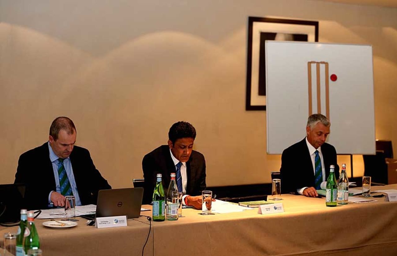 Anil Kumble and Dave Richardson at the ICC's Cricket Committee meeting, London, May 28, 2013