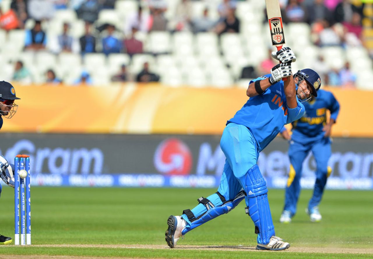 Suresh Raina drives to the leg side, India v Sri Lanka, Champions Trophy 2013 warm-up matches, Cardiff, June 1