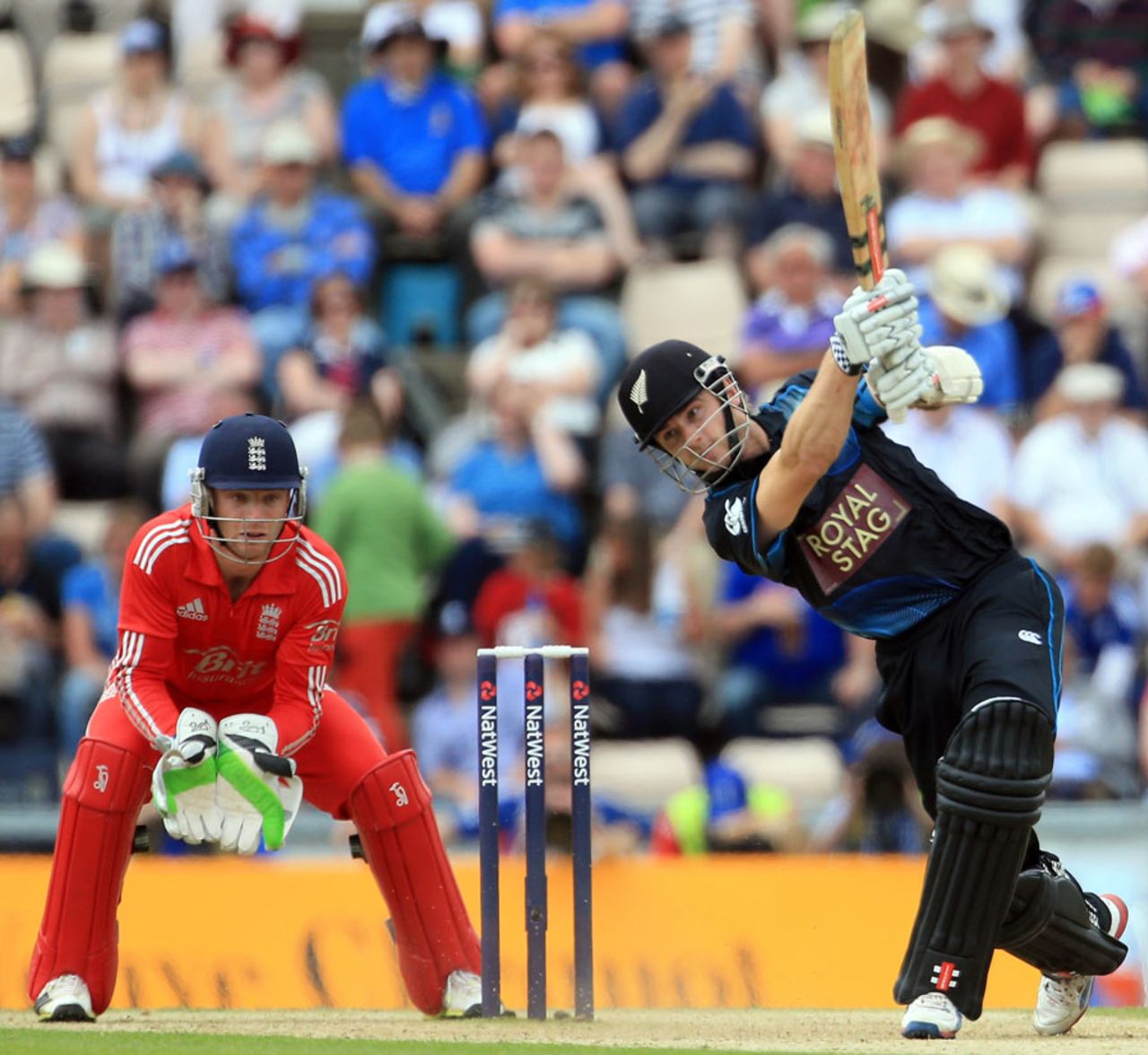 Kane Williamson unfurls a drive through the off side, England v New Zealand, 2nd ODI, Ageas Bowl, June 2, 2013