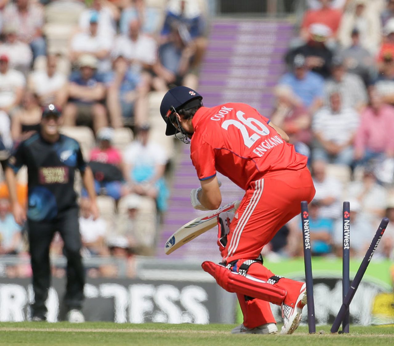 Alastair Cook loses his middle stump, England v New Zealand, 2nd ODI, Ageas Bowl, June 2, 2013