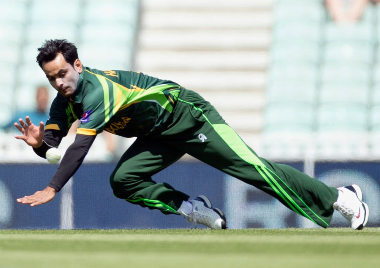 Mohammad Hafeez fields off his own bowling, Pakistan v South Africa, Champions Trophy warm-up, The Oval, June 3, 2013