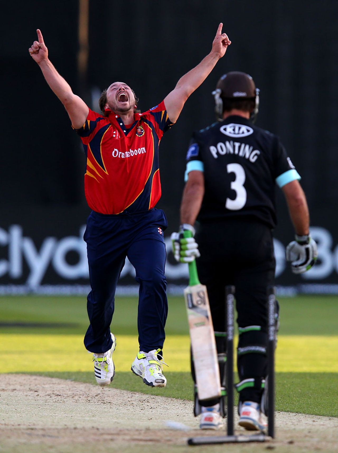 Graham Napier took out Ricky Ponting's middle stump during his seven-wicket haul, Essex v Surrey, YB40 Group B, Chelmsford, June 3, 2013