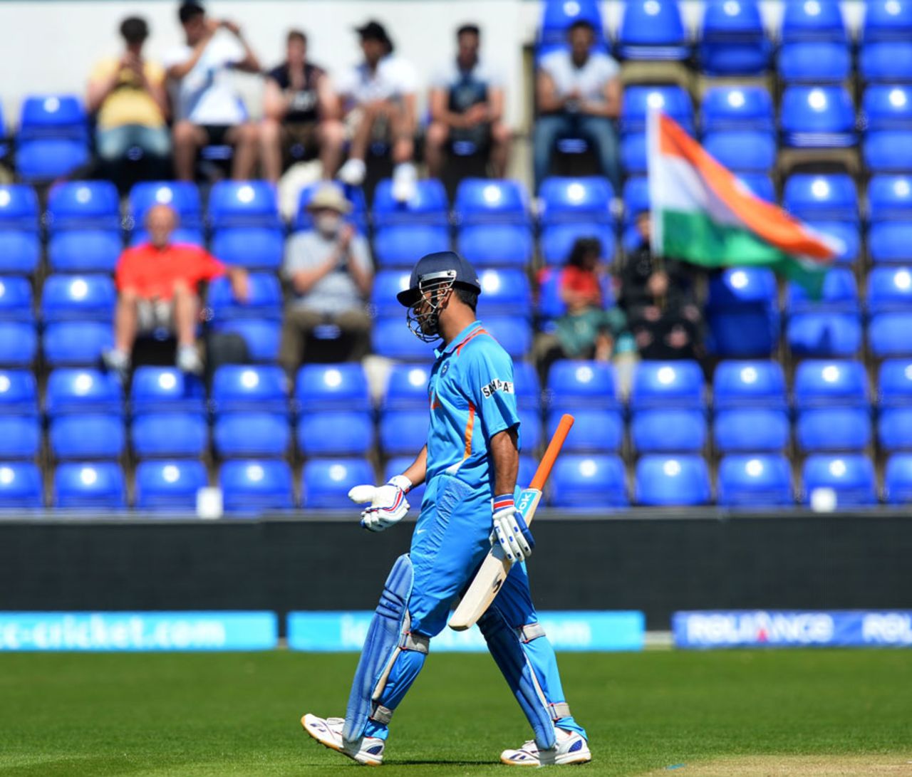MS Dhoni walks back after being dismissed on 91, India v Australia, Champions Trophy warm-up, Cardiff, June 4, 2013