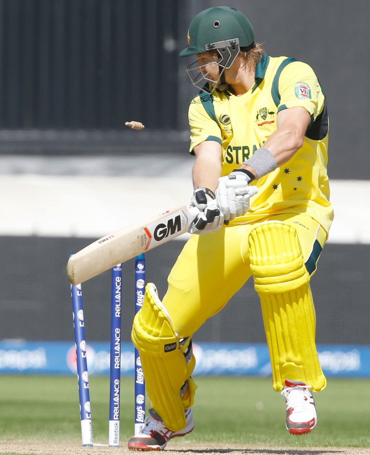 Shane Watson chops one on to his stumps, India v Australia, Champions Trophy warm-up, Cardiff, June 4, 2013