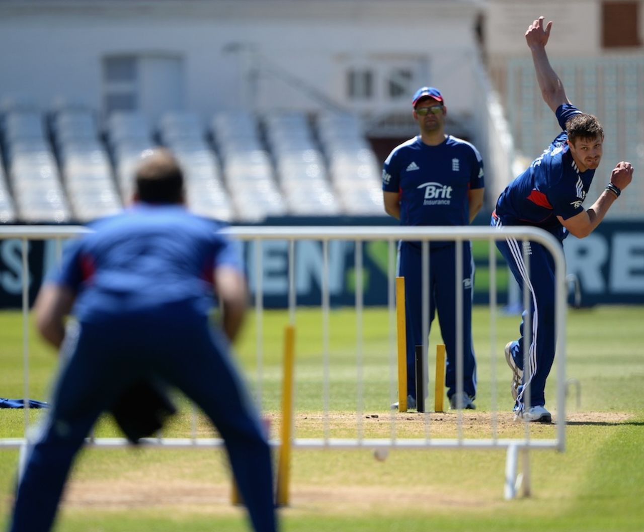 Boyd Rankin bowls during a training session, Trent Bridge, June 4, 2013