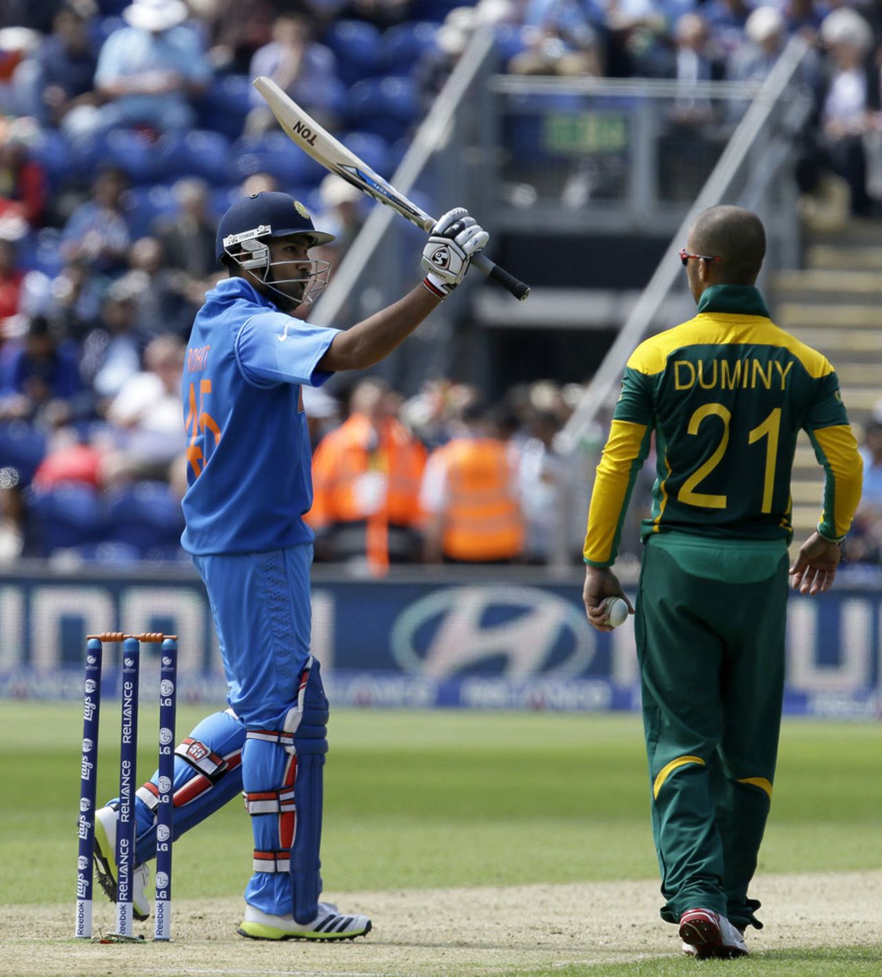 Rohit Sharma celebrates his half-century, India v South Africa, Champions Trophy, Group B, Cardiff, June 6, 2013