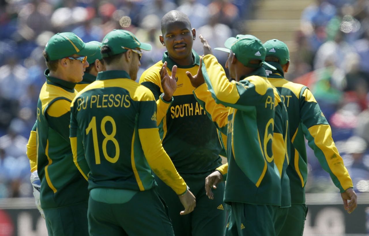 Lonwabo Tsotsobe picked up two wickets in an expensive spell, India v South Africa, Champions Trophy, Group B, Cardiff, June 6, 2013