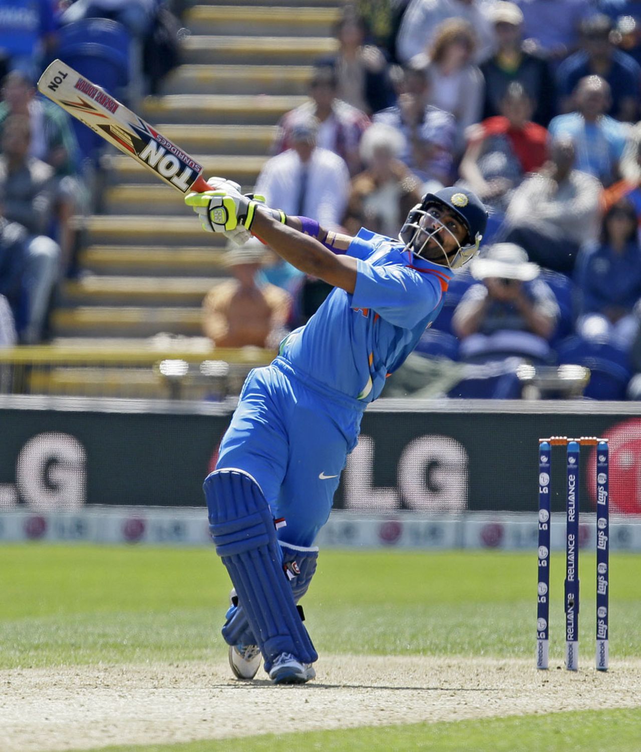 Ravindra Jadeja lifts one for six, India v South Africa, Champions Trophy, Group B, Cardiff, June 6, 2013