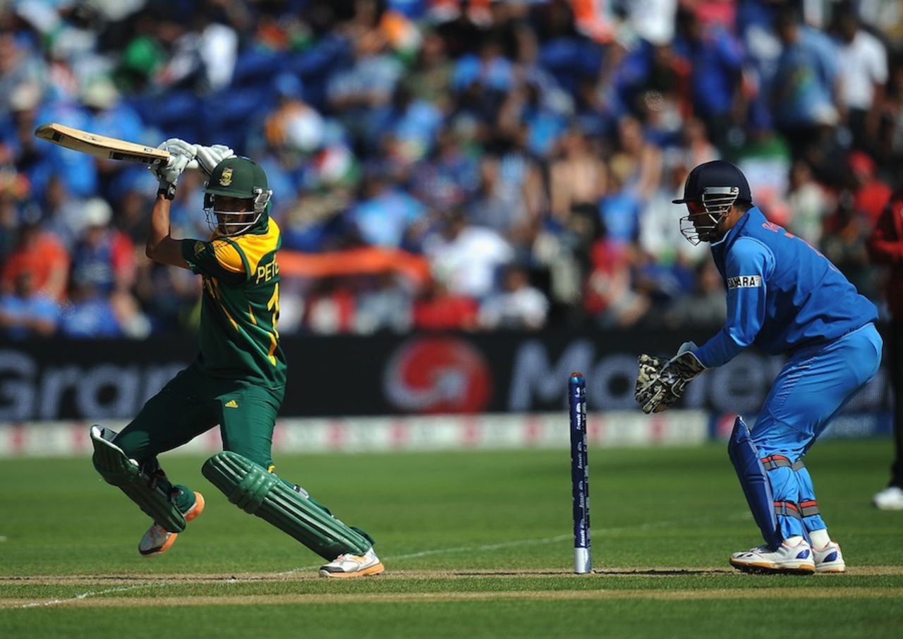 Robin Peterson drives through the off side, India v South Africa, Champions Trophy, Group B, Cardiff, June 6, 2013