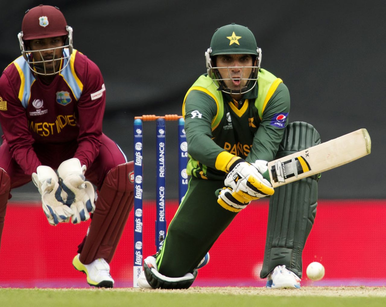 Misbah ul-Haq about to reverse sweep, West Indies v Pakistan, Champions Trophy, Group B, The Oval, June 7, 2013
