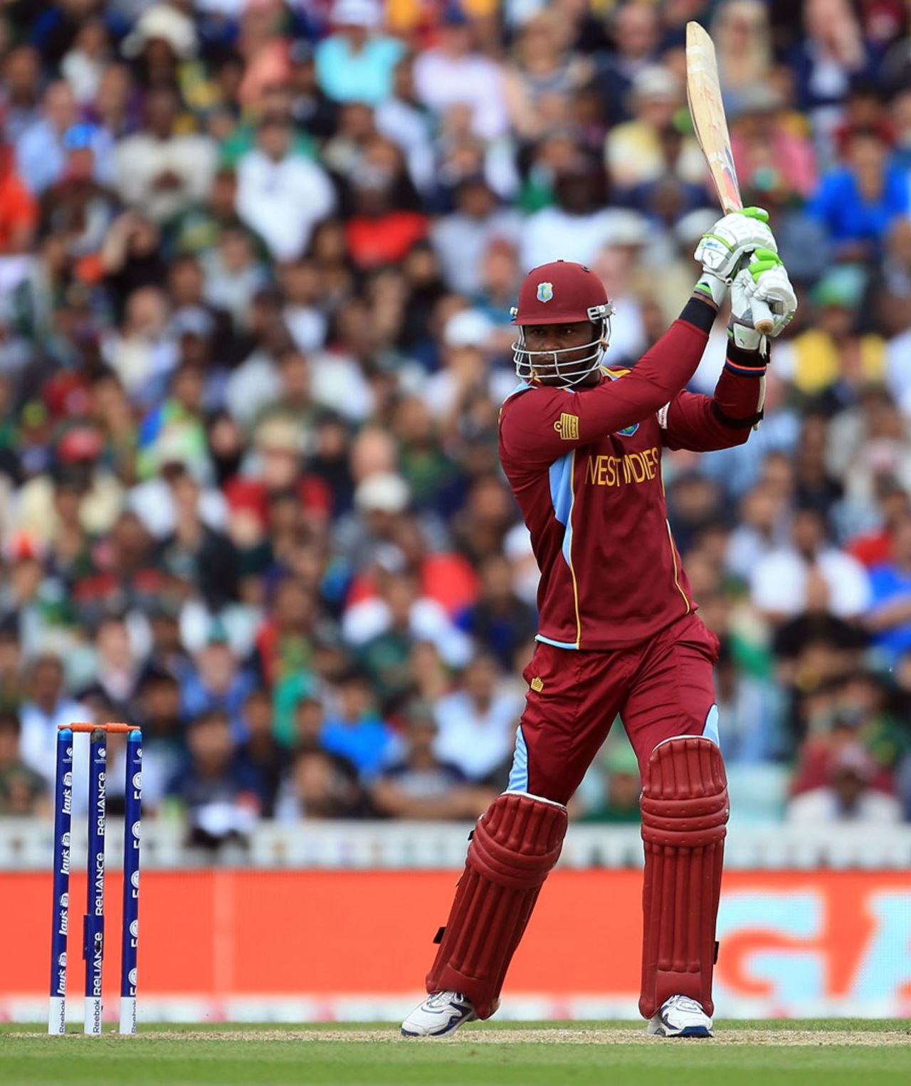 Marlon Samuels flays to the off side, West Indies v Pakistan, Champions Trophy, Group B, The Oval, June 7, 2013