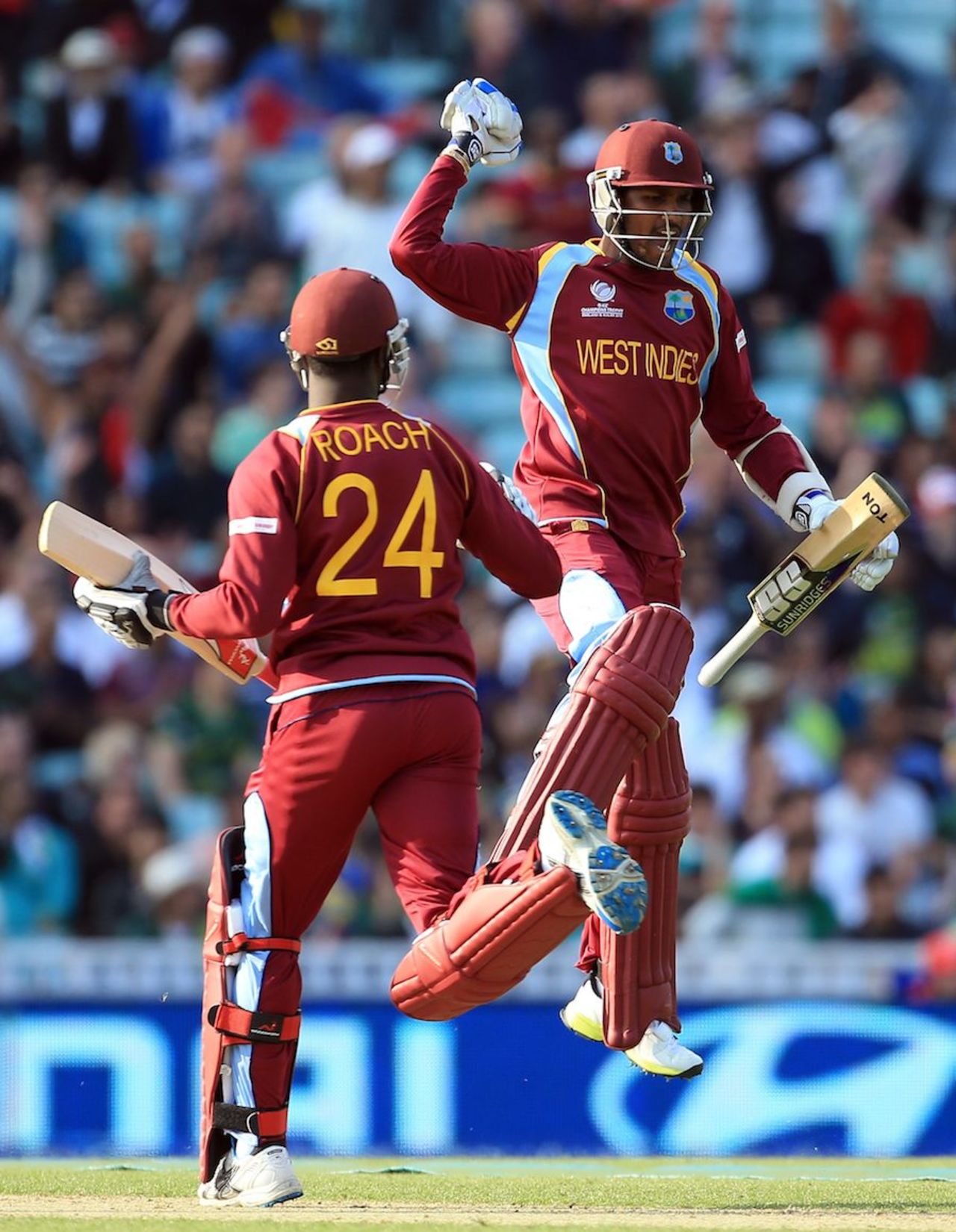 Denesh Ramdin leaps in the air after the win, West Indies v Pakistan, Champions Trophy, Group B, The Oval, June 7, 2013