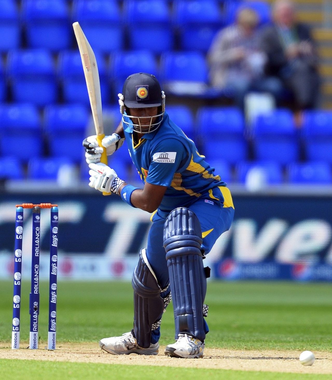 Angelo Mathews gets into position to play a shot, New Zealand v Sri Lanka, Champions Trophy, Group A, Cardiff, June 9, 2013