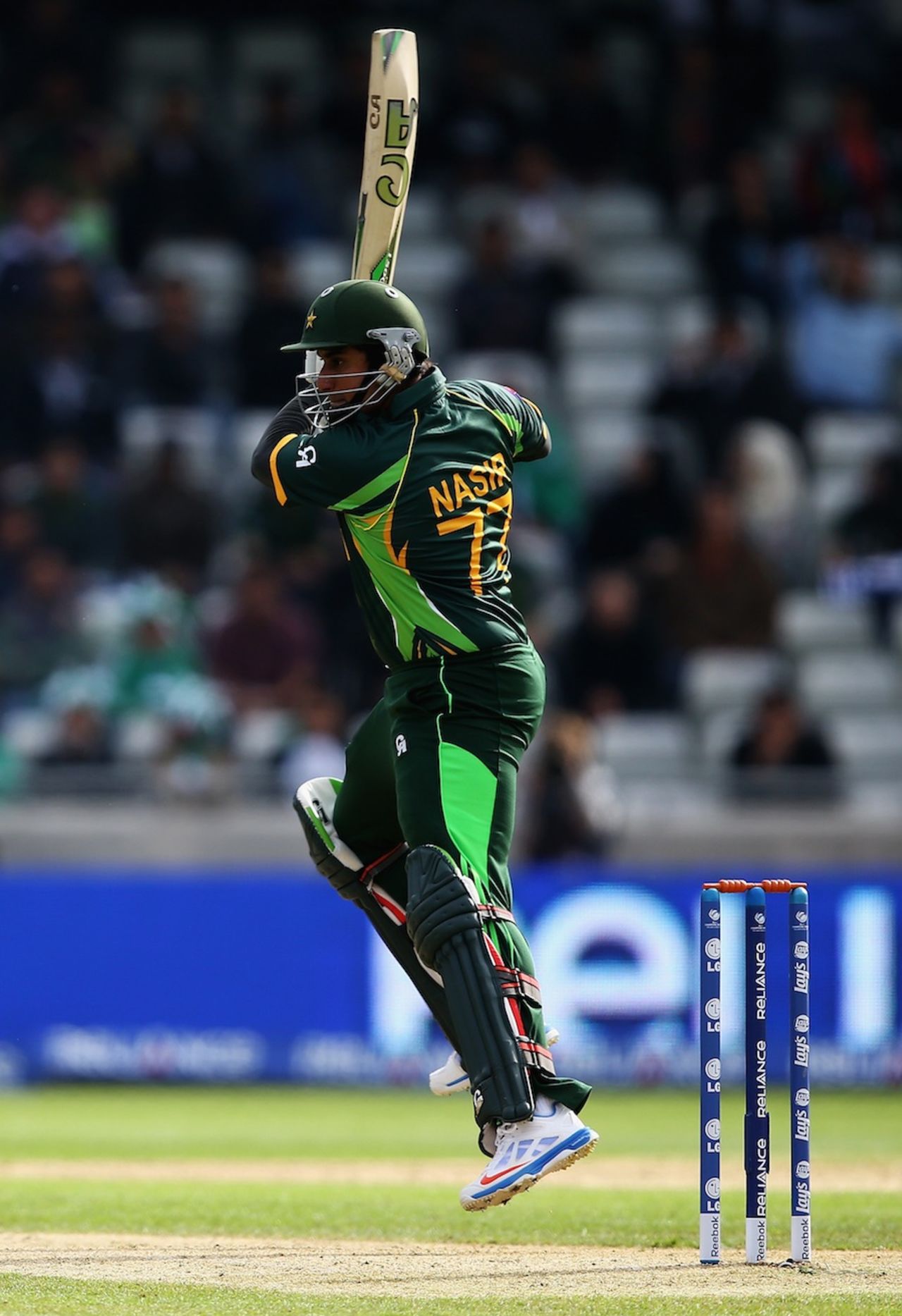 Nasir Jamshed hops on his toes to cut the ball, Pakistan v South Africa, Champions Trophy, Group B, Edgbaston, June 10, 2013