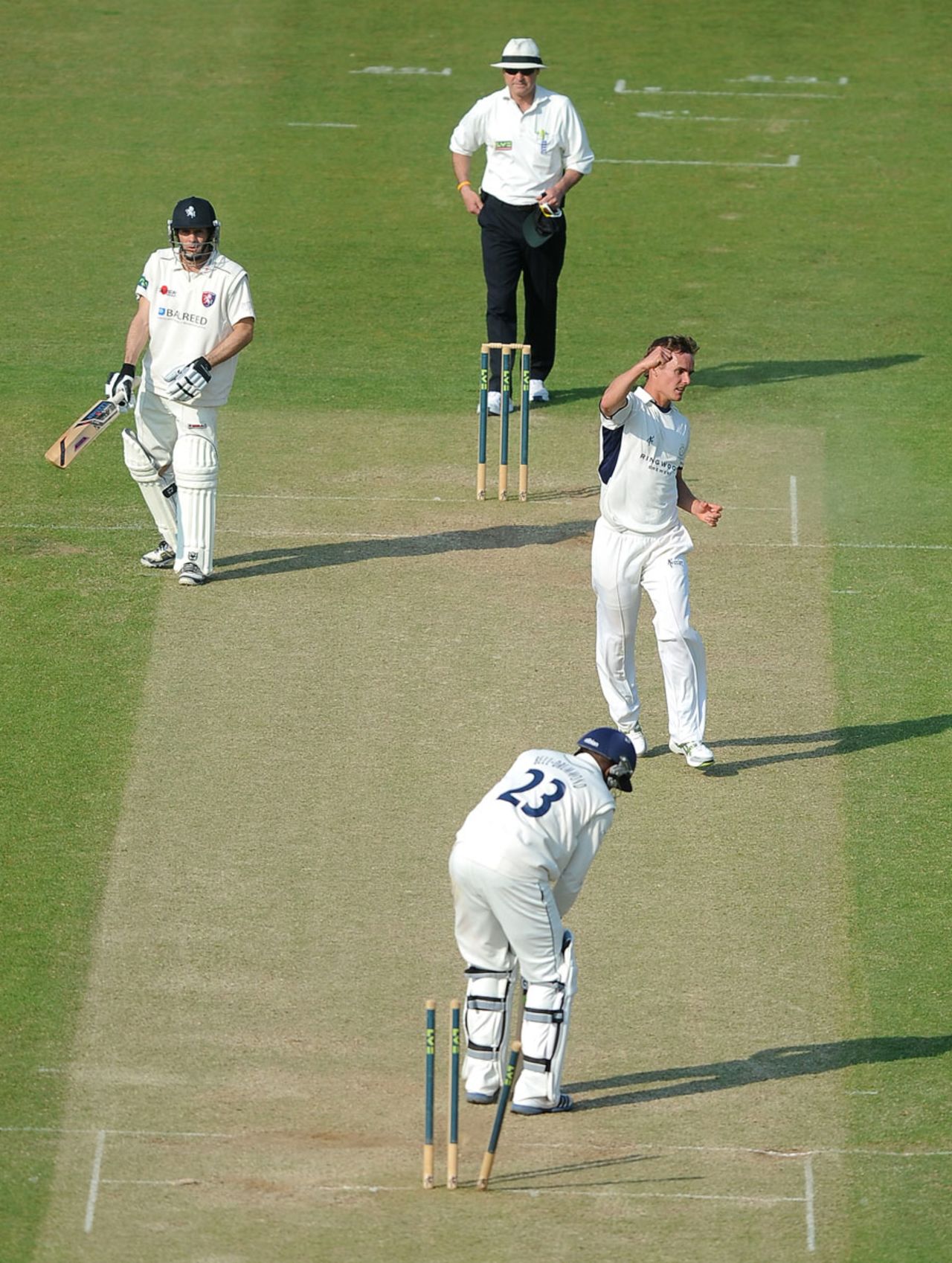David Griffiths pegged back Daniel Bell-Drummond's off stump, Hampshire v Kent, County Championship, Division One, Ageas Bowl, 2nd day, June 6, 2013