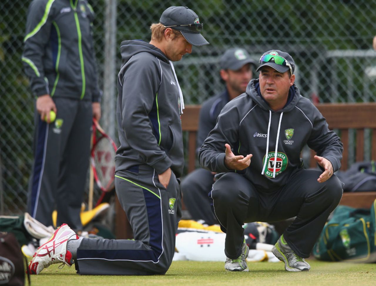 Shane Watson and Mickey Arthur at a practice session before their match against New Zealand, Edgbaston, June 11, 2013