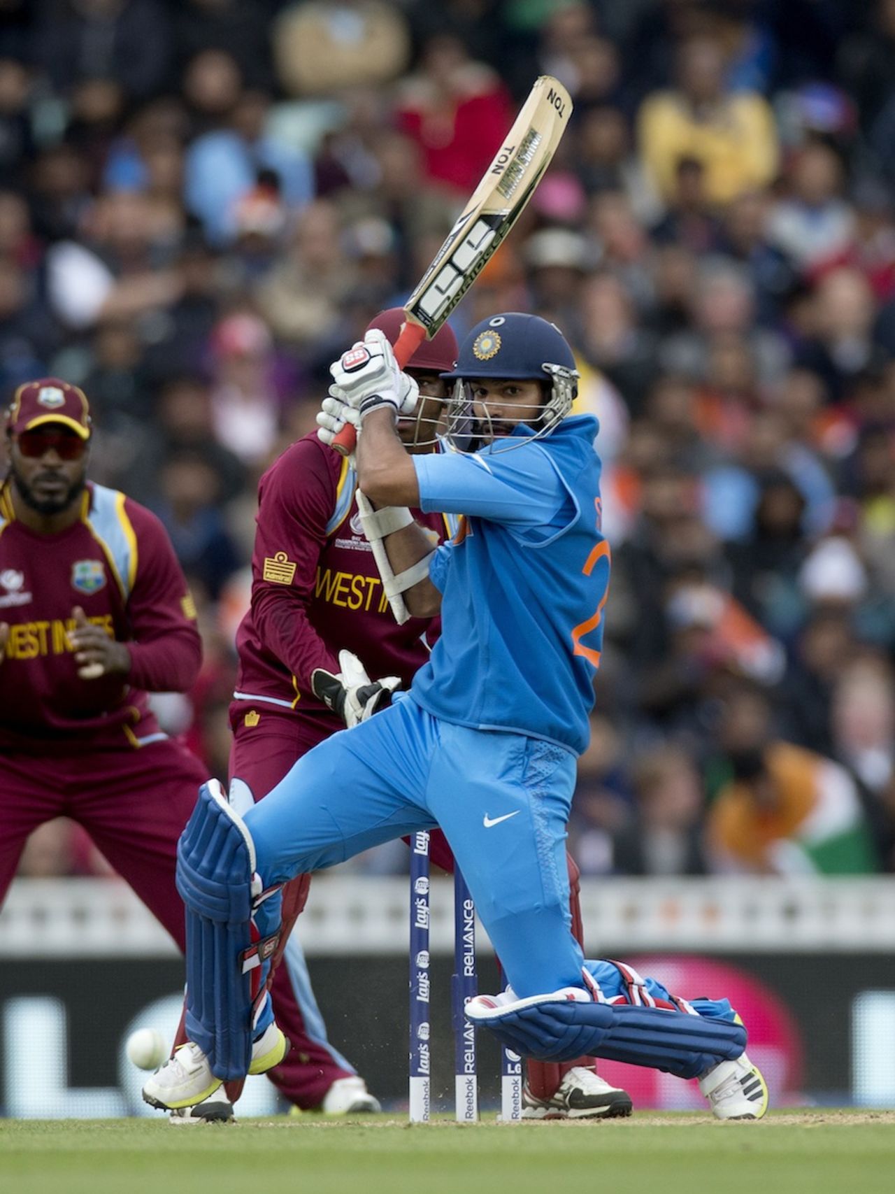 Shikhar Dhawan pulls on the back foot, India v West Indies, Champions Trophy, Group B, The Oval, June 11, 2013