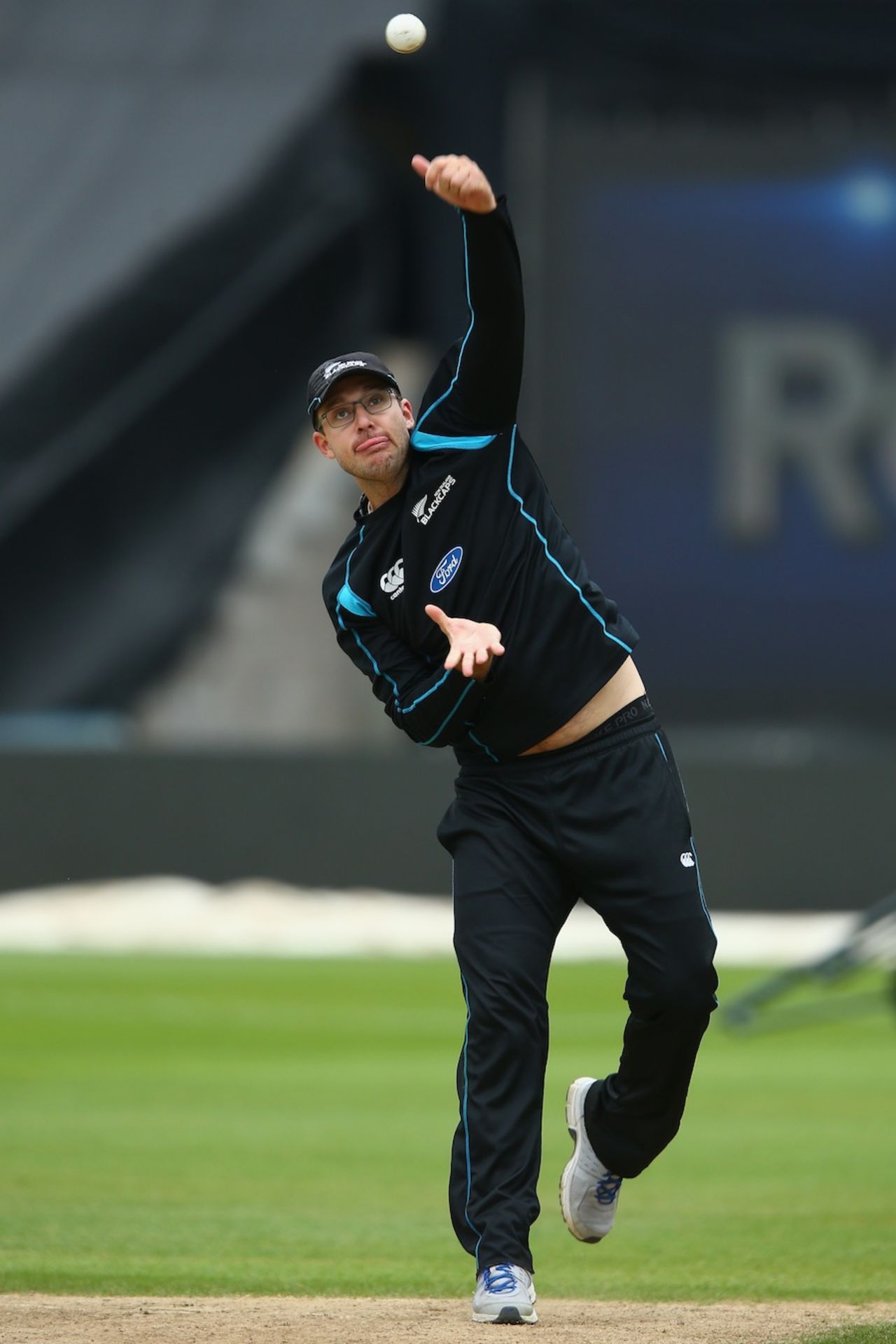 Daniel Vettori bowls during a practice session, Champions Trophy, Edgbaston, June 11, 2013