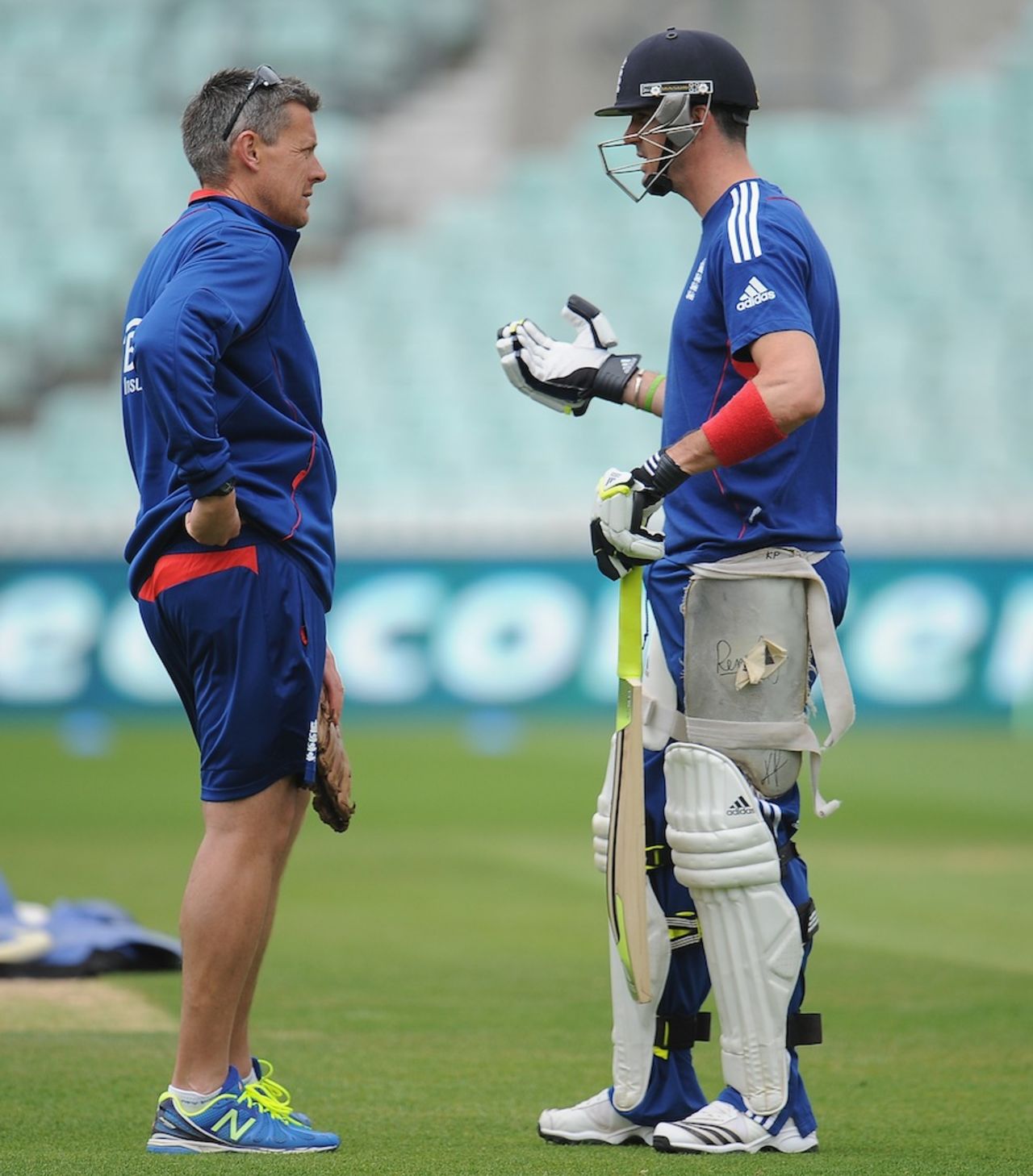 Kevin Pietersen has a chat with Ashley Giles, The Oval, June 12, 2013