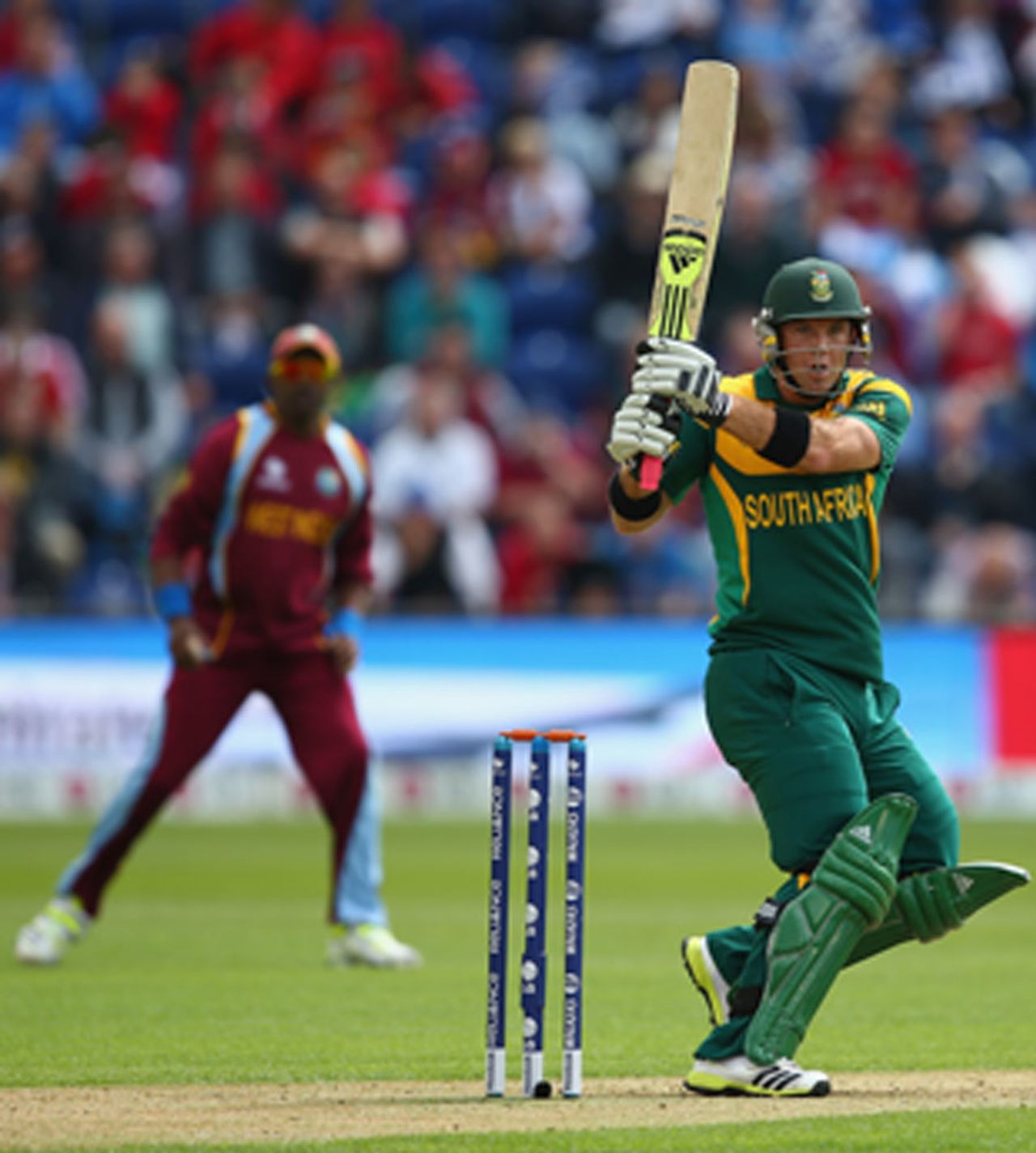Colin Ingram pulls to the leg side boundary, South Africa v West Indies, Champions Trophy, Group B, Cardiff, June 14, 2013