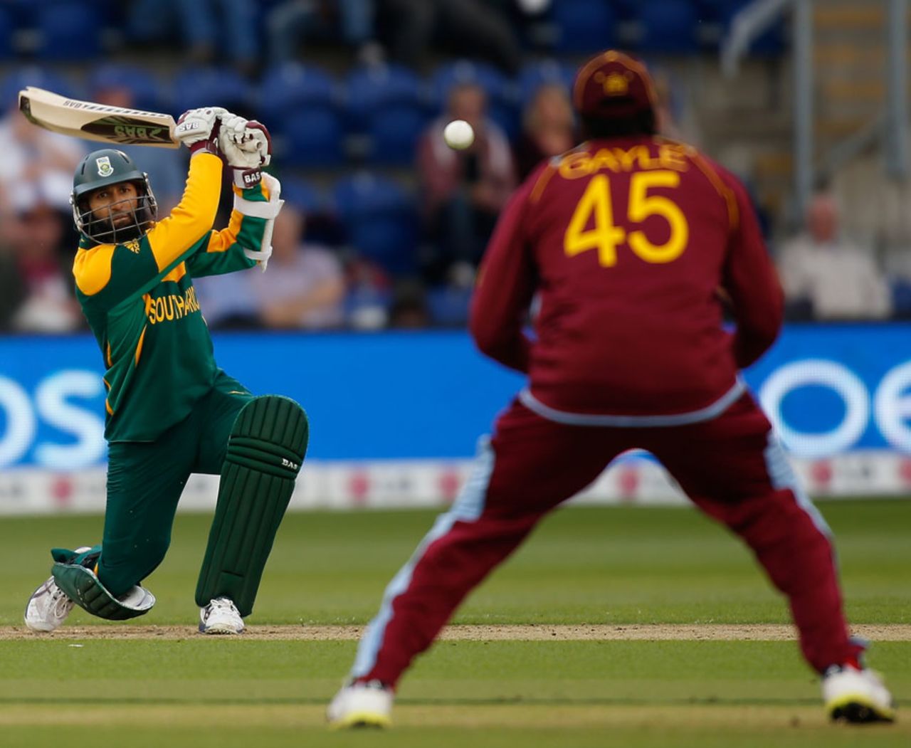 The moment before Hashim Amla holed out to Chris Gayle, South Africa v West Indies, Champions Trophy, Group B, Cardiff, June 14, 2013