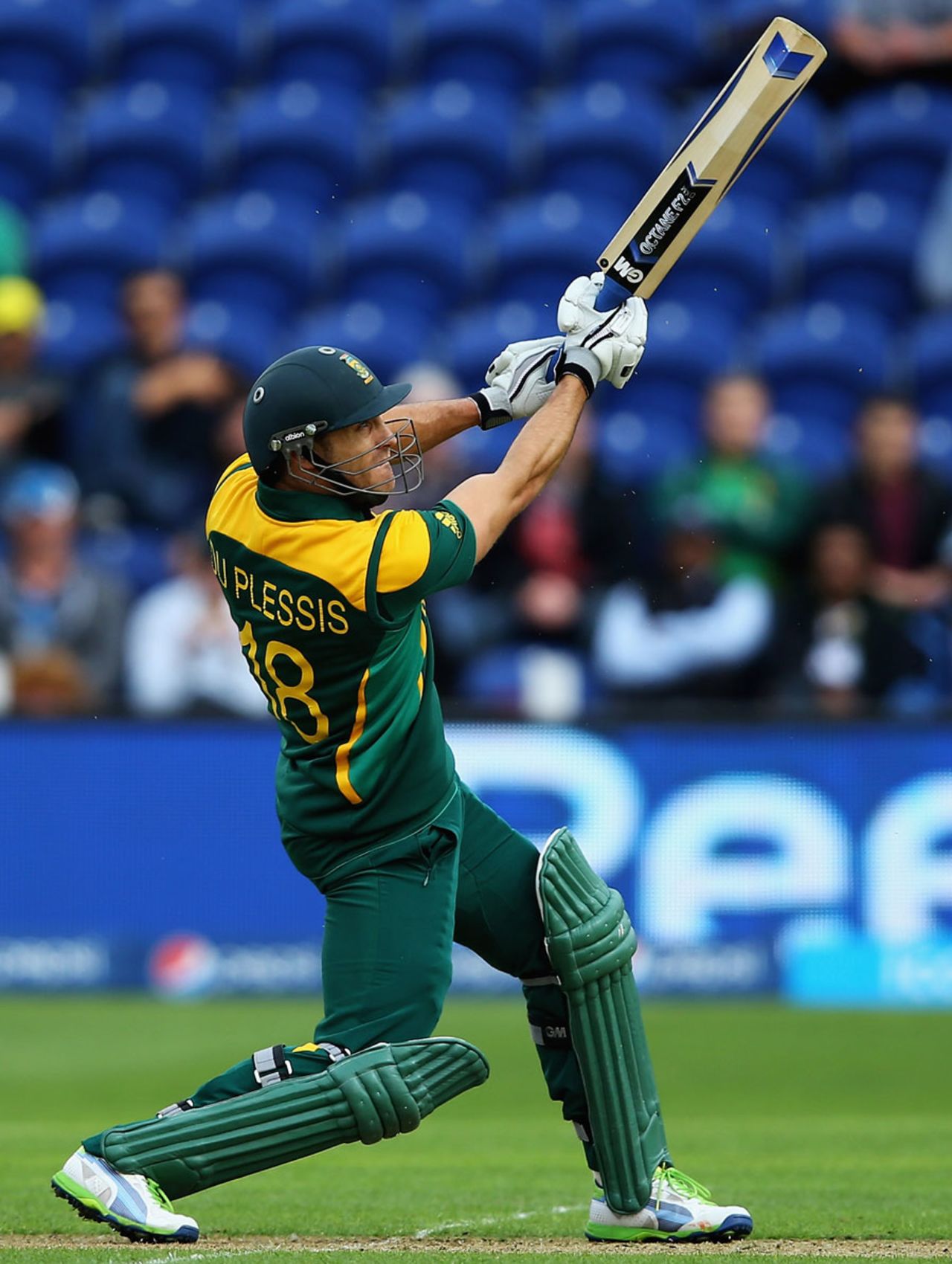Faf du Plessis hits down the ground, South Africa v West Indies, Champions Trophy, Group B, Cardiff, June 14, 2013