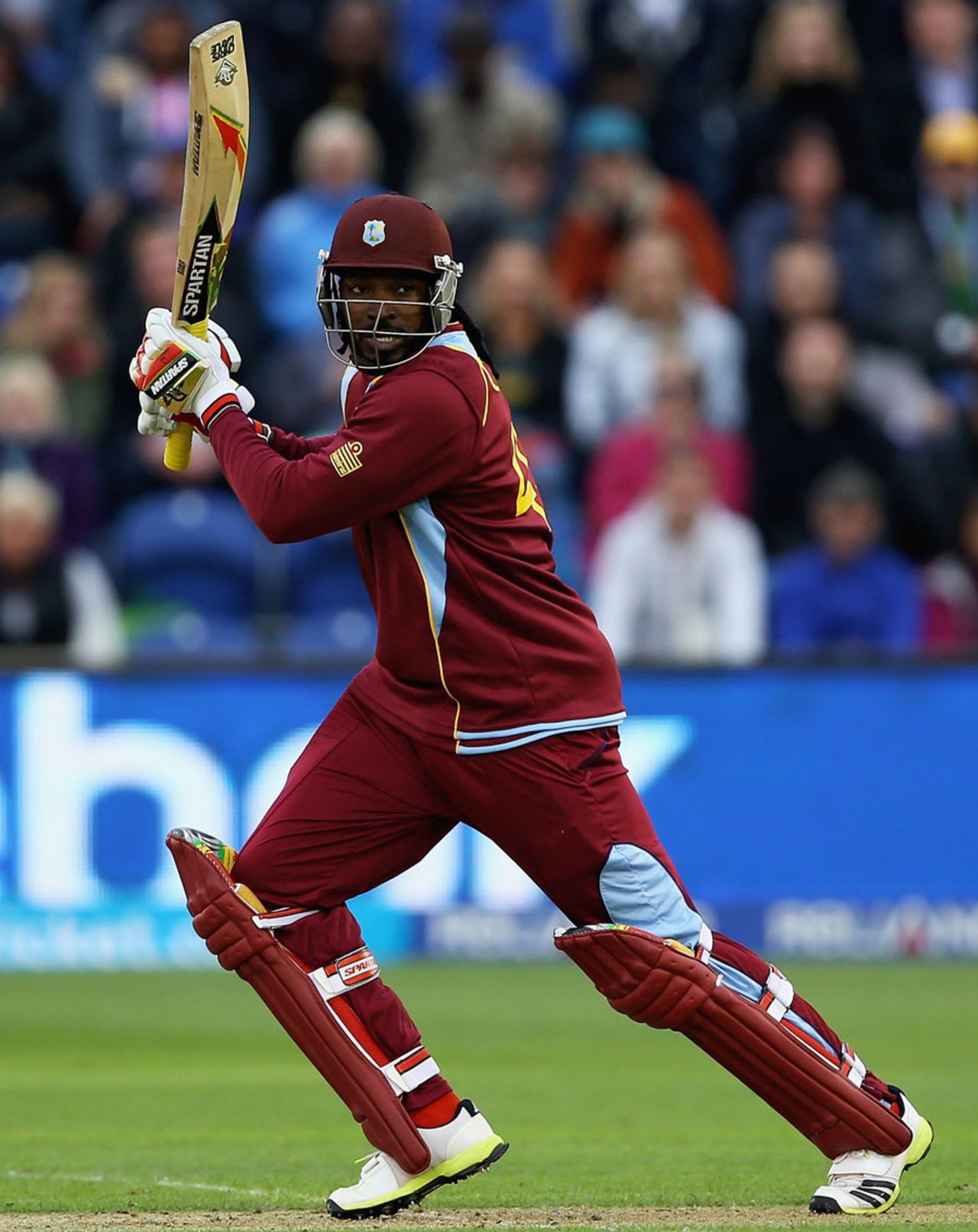 Chris Gayle plays to the off side, South Africa v West Indies, Champions Trophy, Group B, Cardiff, June 14, 2013