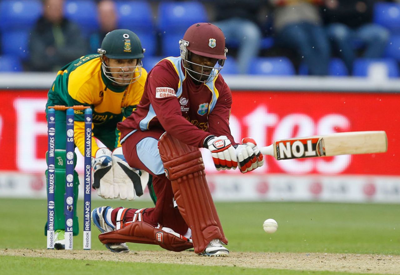 Devon Smith sweeps to the leg side, South Africa v West Indies, Champions Trophy, Group B, Cardiff, June 14, 2013