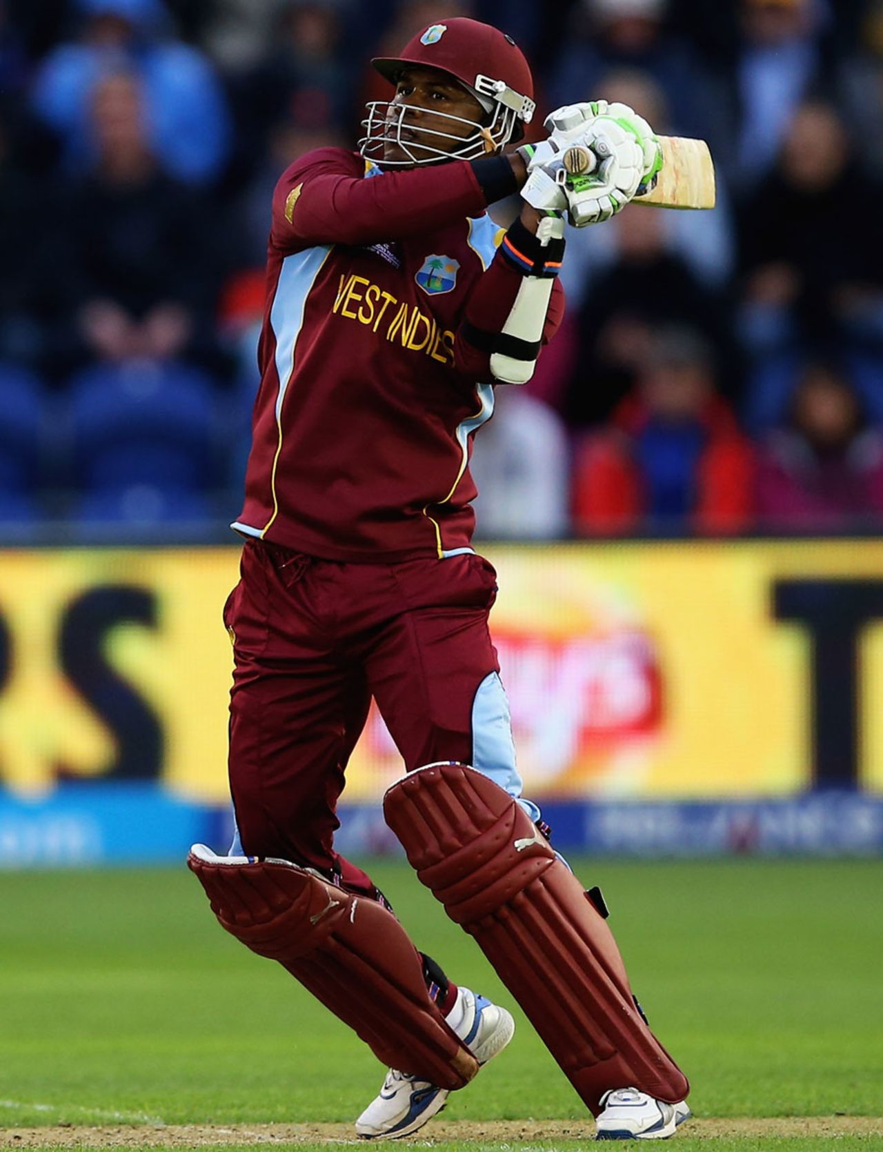 Marlon Samuels bludgeons over the boundary, South Africa v West Indies, Champions Trophy, Group B, Cardiff, June 14, 2013
