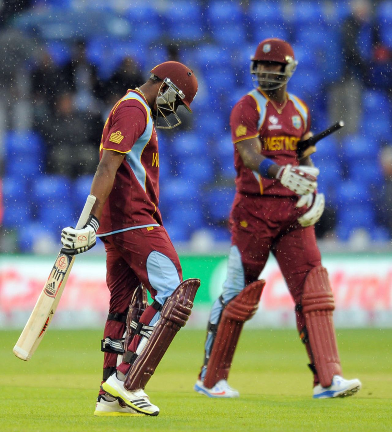 Darren Bravo and Darren Sammy walked off dejected, South Africa v West Indies, Champions Trophy, Group B, Cardiff, June 14, 2013