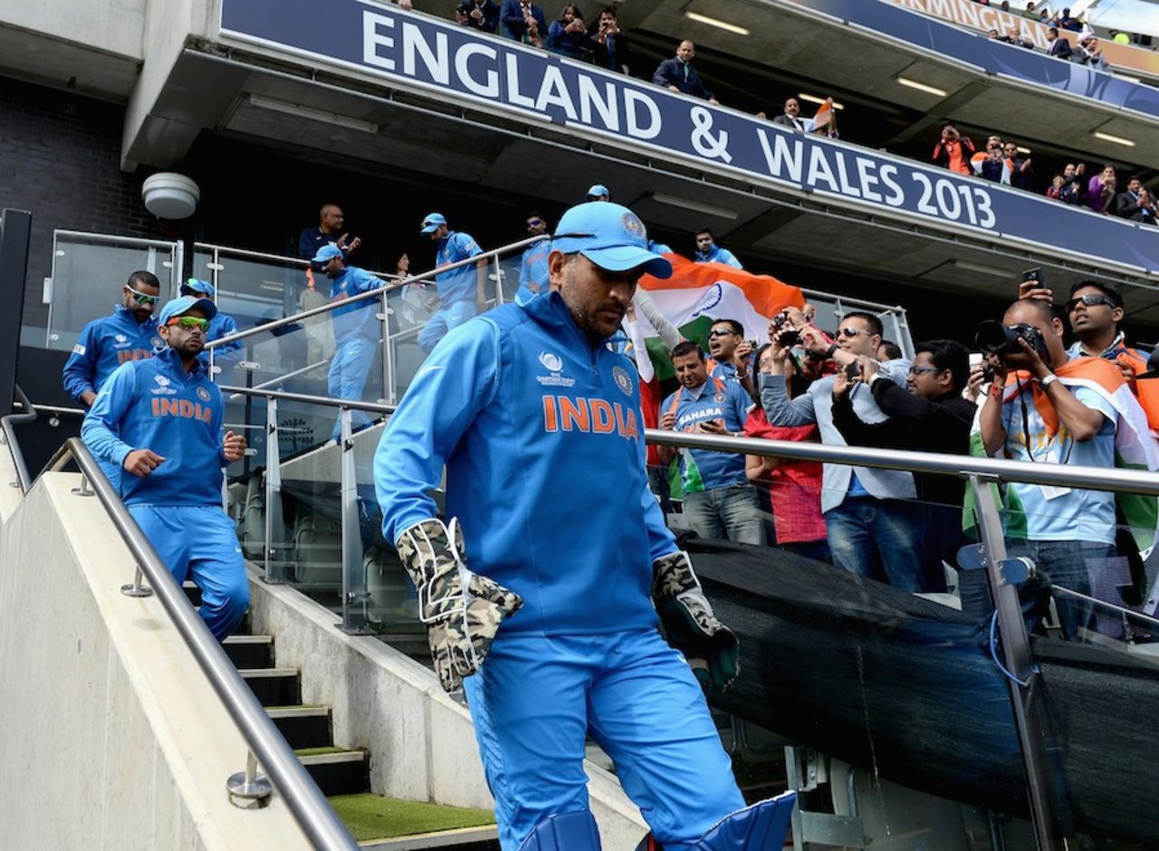 MS Dhoni leads his team out, India v Pakistan, Champions Trophy, Group B, Edgbaston, June 15, 2013