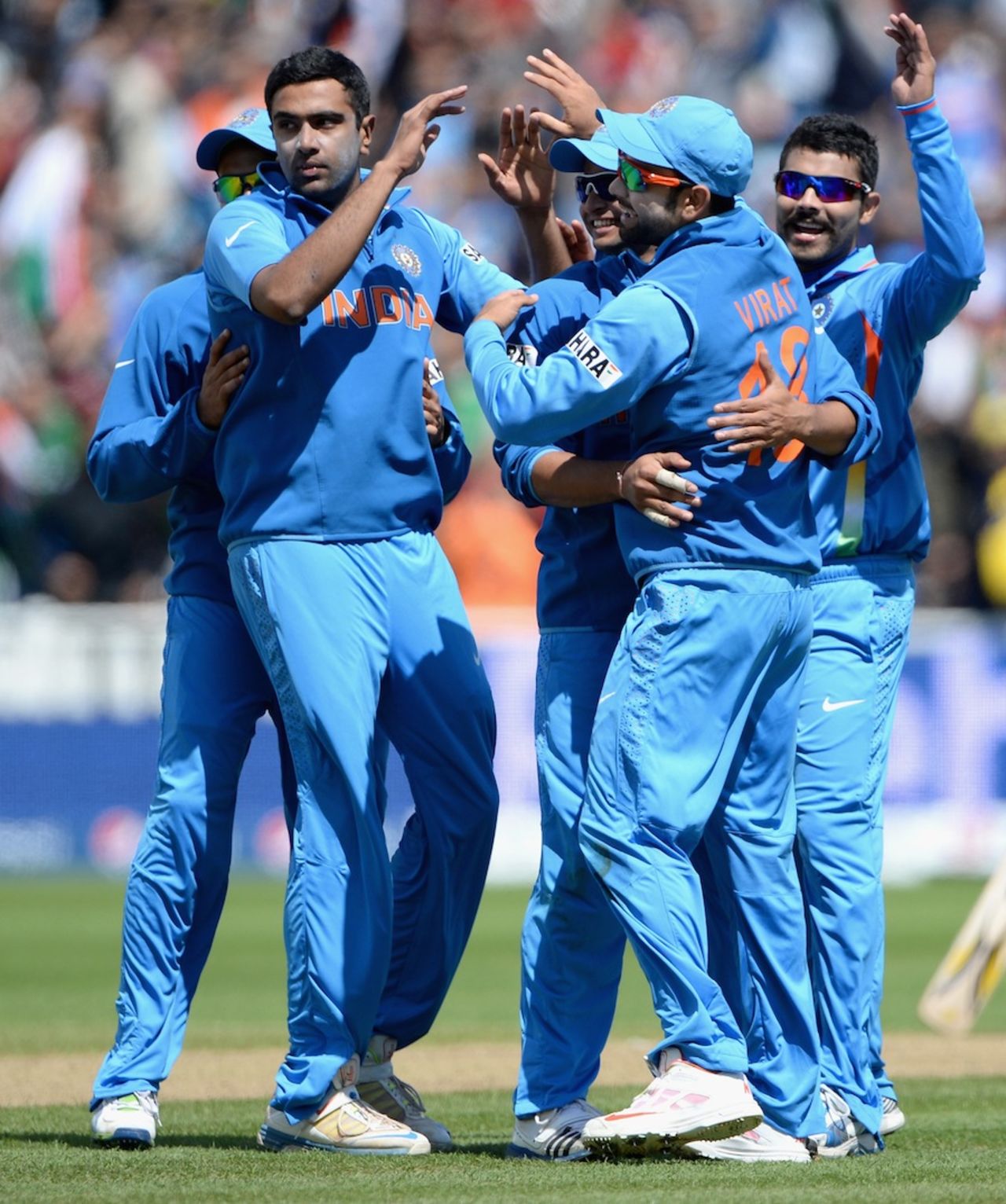 R Ashwin is congratulated after a wicket, India v Pakistan, Champions Trophy, Group B, Edgbaston, June 15, 2013