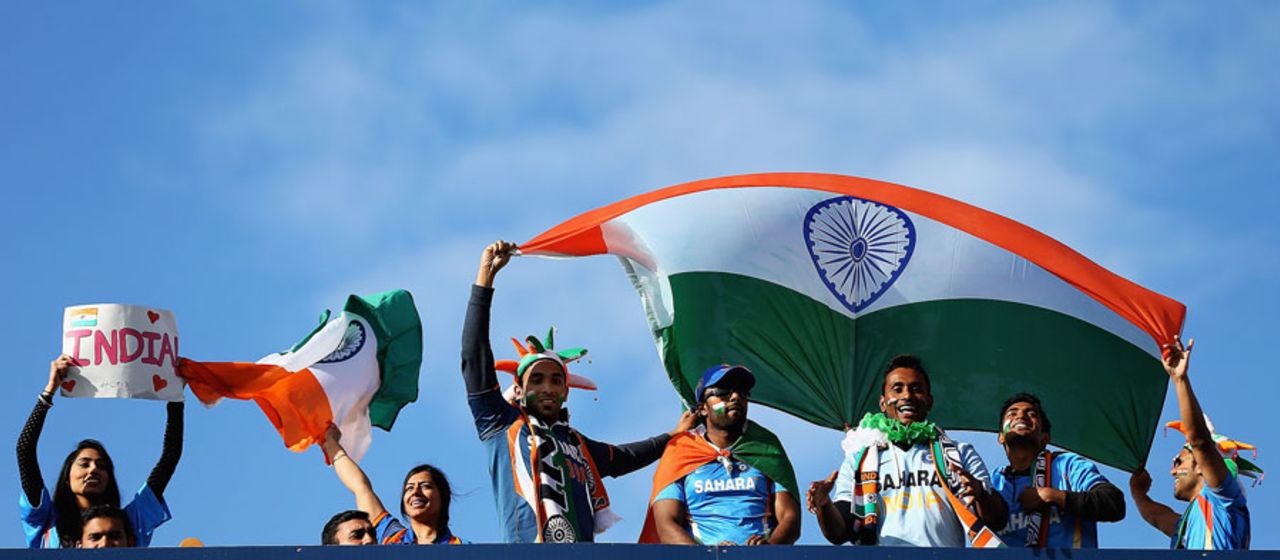 Indian fans cheer their team on, India v Pakistan, Champions Trophy, Group B, Edgbaston, June 15, 2013