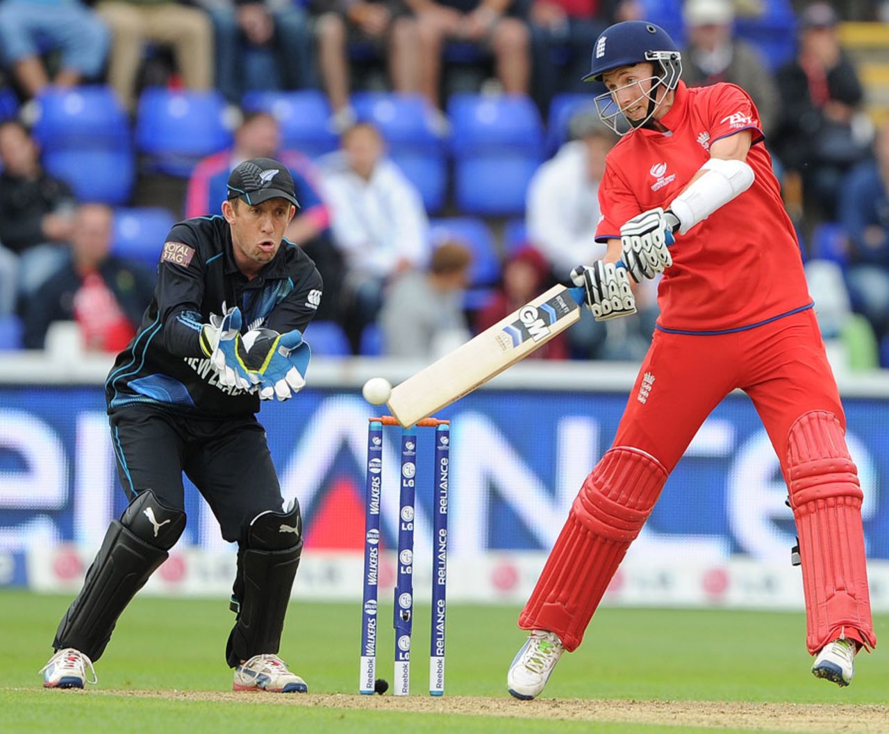 Joe Root plays off the back foot , England v New Zealand, Champions Trophy, Group A, Cardiff, June 16, 2013
