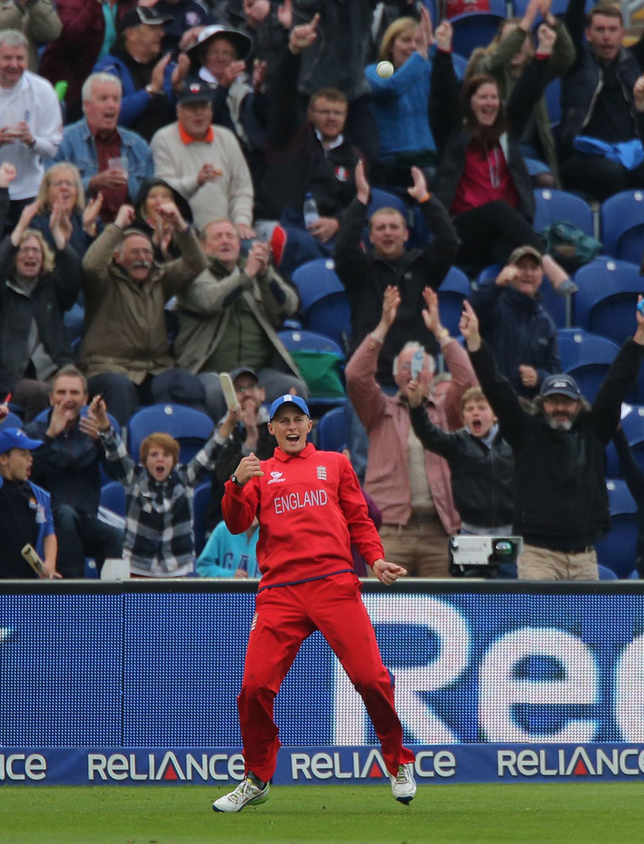Joe Root celebrates his catch to remove Brendon McCullum, England v New Zealand, Champions Trophy, Group A, Cardiff, June 16, 2013