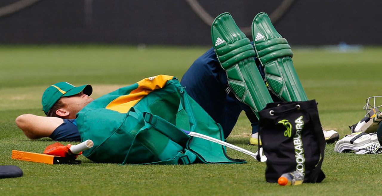 Colin Ingram takes a break during a strenuous practice session, London, June 18, 2013