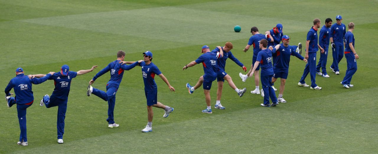 England players limber up during a training session, London, June 18, 2013